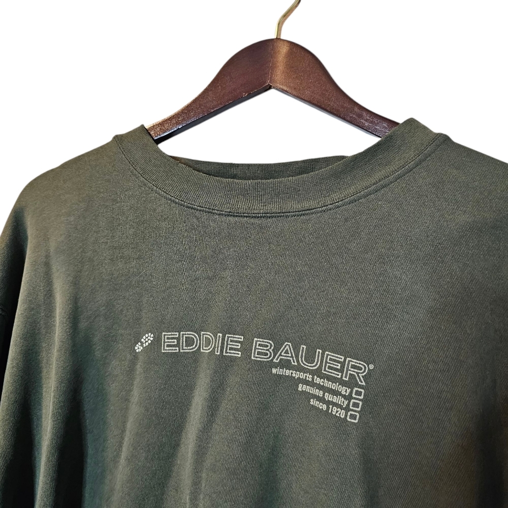 Vintage Eddie Bauer Crewneck Sweatshirt - Olive Green - Printed Text Logo - Picture 3 of 5